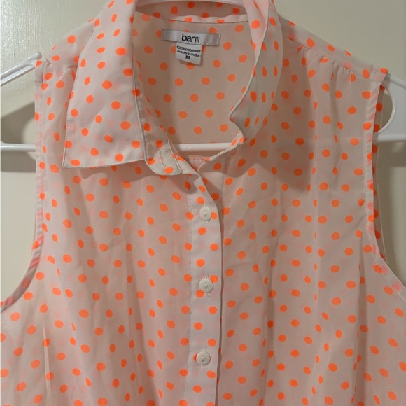 3/$15 Bar III Women's Orange Polka Dot Sleeveless semi sheer Top size M - Picture 3 of 8